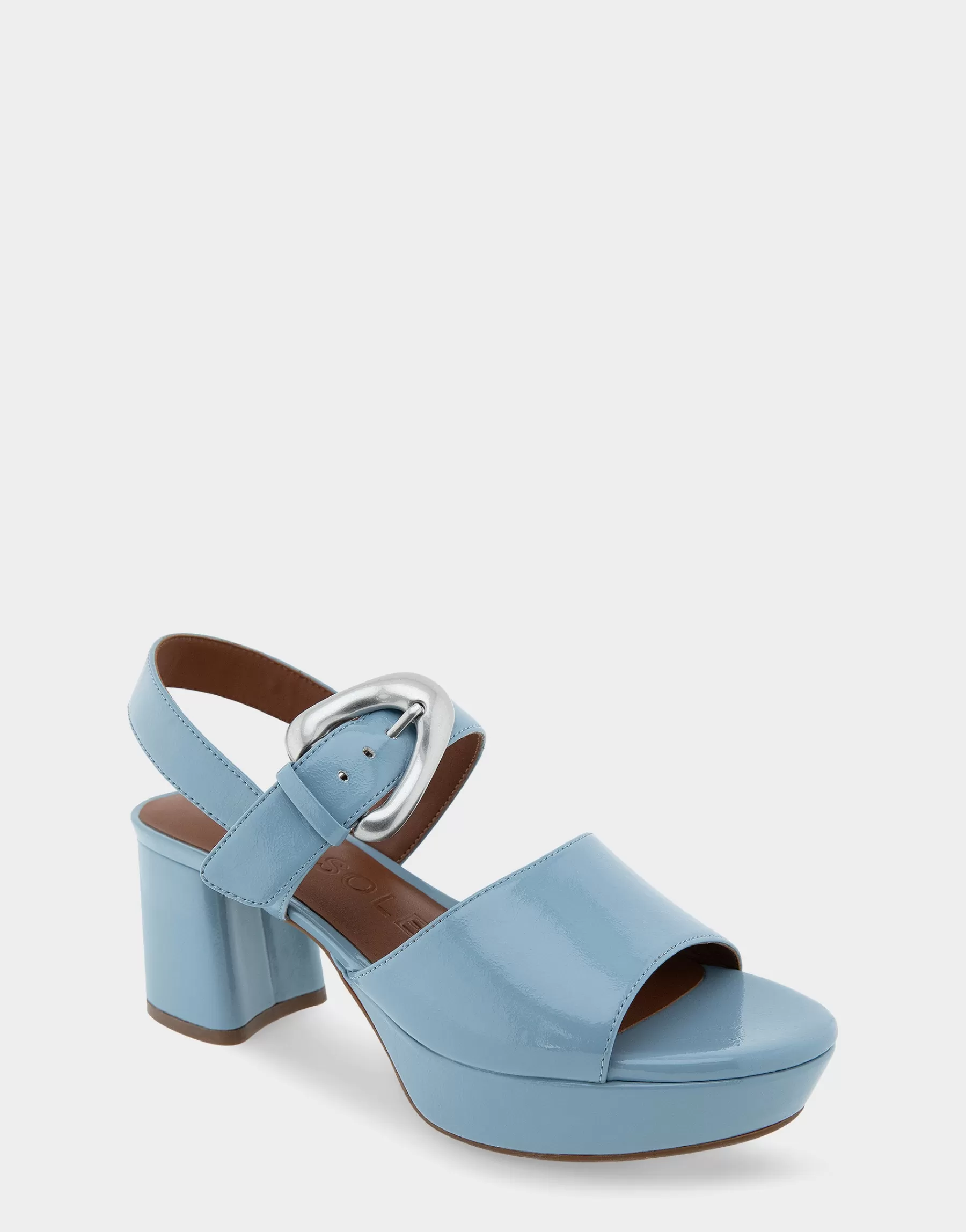 Aerosoles Comfortable Women's Quarter Strap Platform Sandal in Dusty Blue Patent Faux Leather Fashion